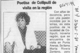 Poetisa de Collipulli de visita en la región  [artículo].