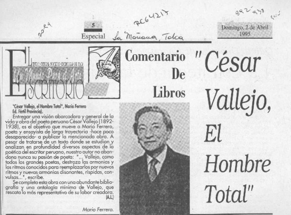"César Vallejo, el hombre total"  [artículo] C. A. L.