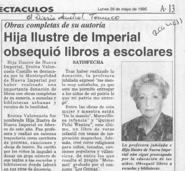 Hija iliustre de Imperial obsequió libros a escolares  [artículo].