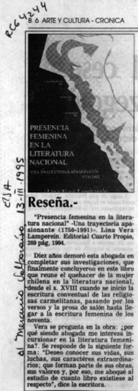 Presencia femenina en la literatura nacional  [artículo].
