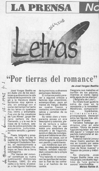 "Por tierras del romance"  [artículo] Matías Rafide B.