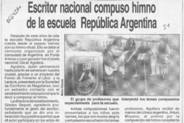 Escritor nacional compuso himno de la escuela República Argentina  [artículo].