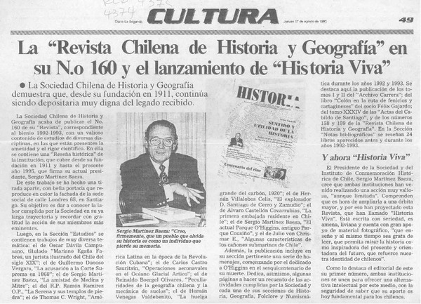 La Revista chilena de historia y geografía en su no.160 y el lanzamiento de "Historia viva"  [artículo].