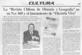 La Revista chilena de historia y geografía en su no.160 y el lanzamiento de "Historia viva"  [artículo].