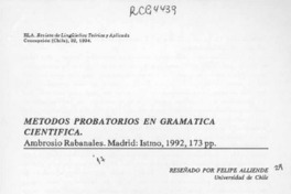 Métodos probatorios en gramática científica  [artículo] Felipe Alliende.