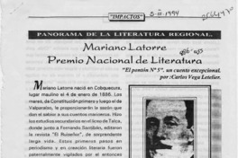 Mariano Latorre, Premio Nacional de Literatura  [artículo] Carlos Vega Letelier.
