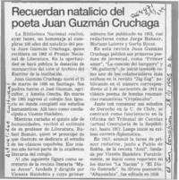 Recuerdan natalicio del poeta Juan Guzmán Cruchaga  [artículo].