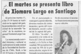El Martes se presenta libro de Xiomara Largo en Santiago  [artículo].
