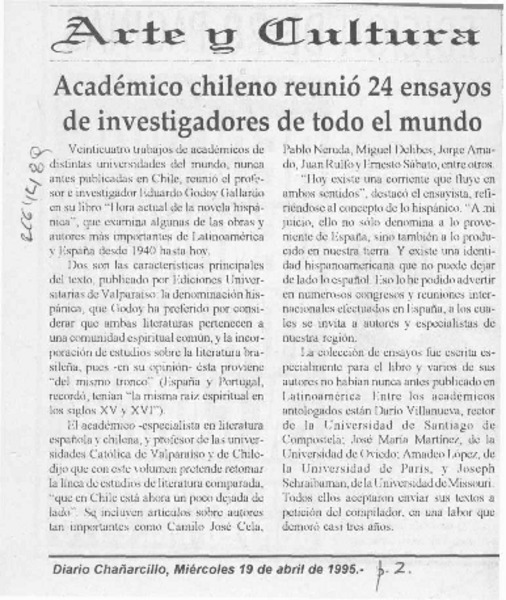Académico chileno reunió 24 ensayos de investigadores de todo el mundo  [artículo].