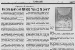 Próxima aparición del libro "Huasco de cobre"  [artículo].