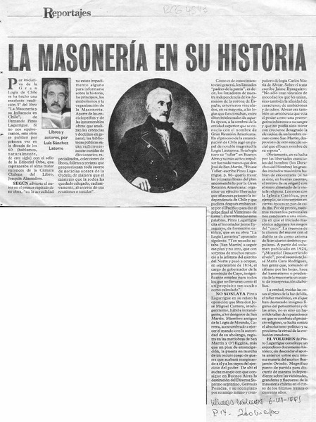 La masonería en su historia  [artículo] Luis Sánchez Latorre.