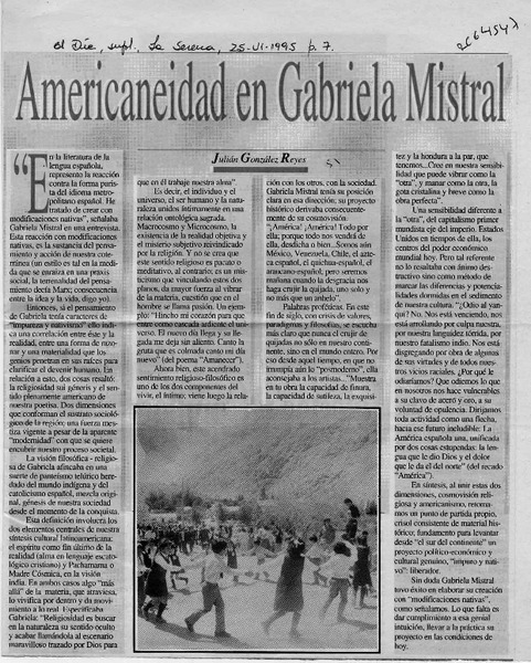 Americaneidad en Gabriela Mistral  [artículo] Julián González Reyes.