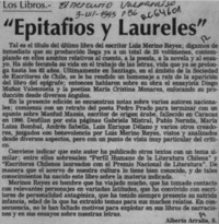 "Epitafios y laureles"  [artículo] Alberto Arraño S.