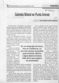 Gabriela Mistral en Punta Arenas  [artículo] Ernesto Livacic Gazzano.