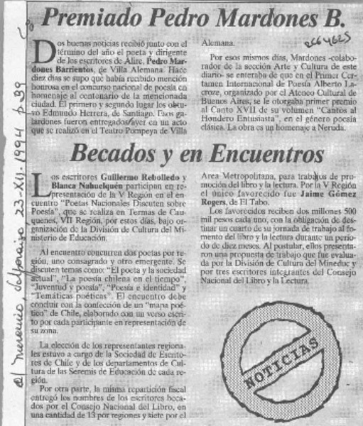 Premiado Pedro Mardones B.  [artículo].