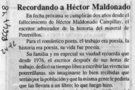Recordando a Héctor Maldonado  [artículo] A. A. de M.