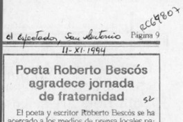 Poeta Roberto Bescós agradece jornada de fraternidad  [artículo].