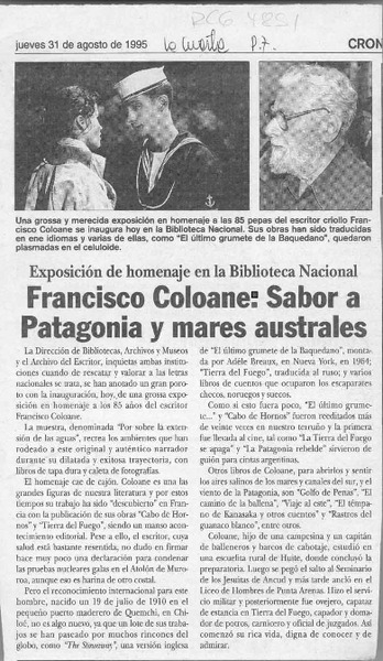 Francisco Coloane, sabor a Patagonia y mares australes  [artículo].