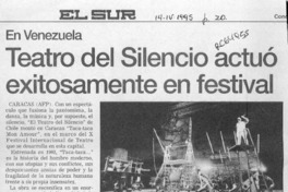 Teatro del silencio actuó exitosamente en festival  [artículo].