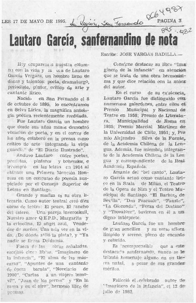 Lautaro García, sanfernandino de nota  [artículo] José Vargas Badilla.
