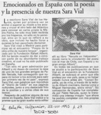 Emocionados en España con la poesía y la presencia de nuestra Sara Vial  [artículo].