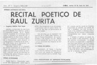 Recital poético de Raúl Zurita  [artículo] N. Bravo A.