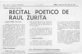 Recital poético de Raúl Zurita  [artículo] N. Bravo A.