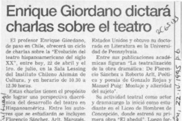 Enrique Giordano dictará charlas sobre el teatro  [artículo].