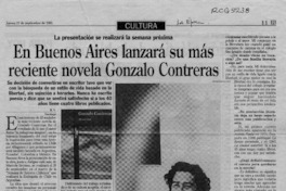 En Buenos Aires lanzará su más reciente novela Gonzalo Contreras  [artículo] R. V.