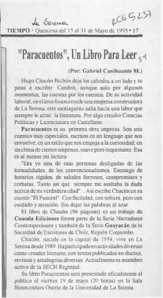 "Paracuentos", un libro para leer  [artículo] Gabriel Canihuante M.