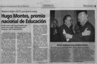 Hugo Montes, Premio Nacional de Educación  [artículo] Paulina Calleja N.