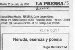 Neruda, esencia y poesía  [artículo] Hugo Metzdorff N.