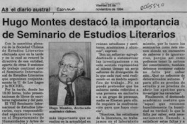 Hugo Montes destacó la importancia de Seminario de Estudios Literarios  [artículo].