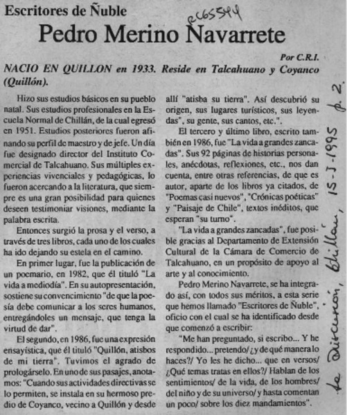 Pedro Merino Navarrete  [artículo] C. R. I.