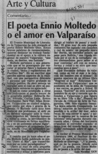 El poeta Ennio Moltedo o el amor en Valparaíso  [artículo] Luis Nicolini.