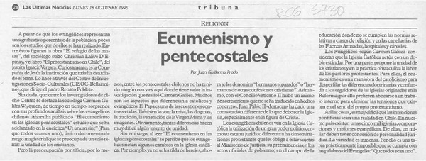 Ecumenismo y pentecostales  [artículo] Juan Guillermo Prado.