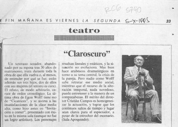 "Claroscuro"  [artículo] Pedro Labra.