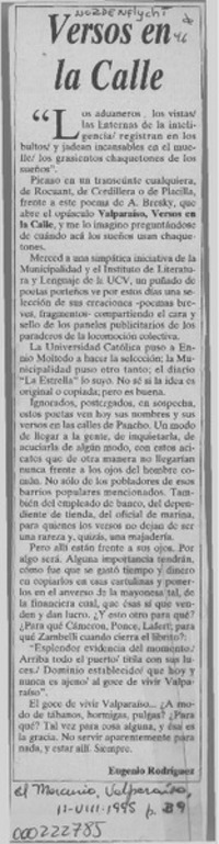 Versos en la calle  [artículo] Eugenio Rodríguez.
