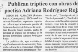Publican tríptico con obras de poetisa Adriana Rodríguez Rojas  [artículo] Roberto Ruiz A.