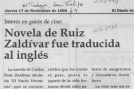 Novela de Ruiz Zaldívar fue traducida al inglés