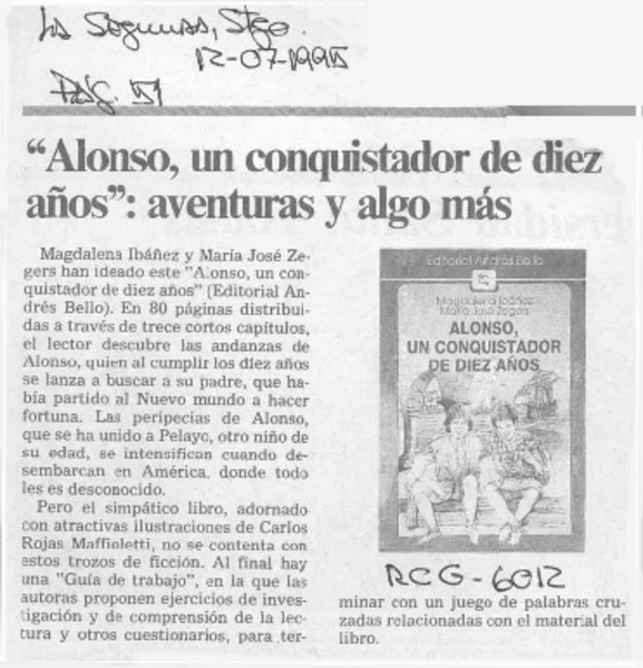 "Alonso, un conquistador de diez años", aventuras y algo más  [artículo].