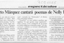 Roberto Márquez cantará poemas de Nelly Lemus  [artículo].