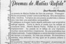 Acercamiento a "Presagios", poemas de Matías Rafide  [artículo] José Carrión Canales.