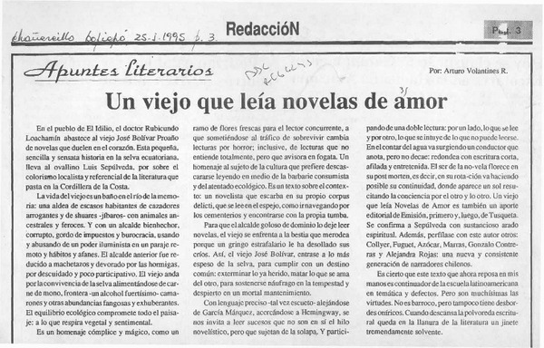 Un viejo que leía novelas de amor  [artículo] Arturo Volantines Reinoso.