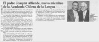 El Padre Joaquín Alliende, nuevo miembro de la Academia Chilena de la Lengua  [artículo].