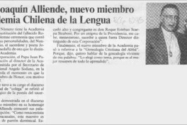 El Padre Joaquín Alliende, nuevo miembro de la Academia Chilena de la Lengua  [artículo].