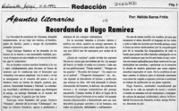 Recordando a Hugo Ramírez  [artículo] Nélida Baros Fritis.