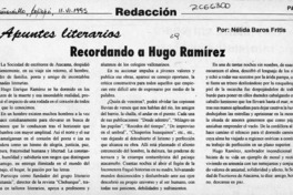 Recordando a Hugo Ramírez  [artículo] Nélida Baros Fritis.