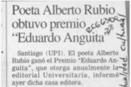 Poeta Alberto Rubio obtuvo premio "Eduardo Anguita"  [artículo].