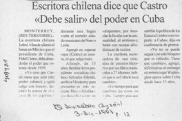 Escritora chilena dice que Castro "Debe salir" del poder de Cuba  [artículo]
